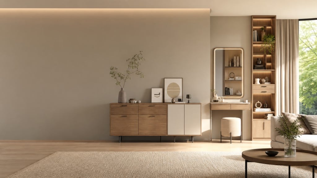Finished furniture in a styled interior